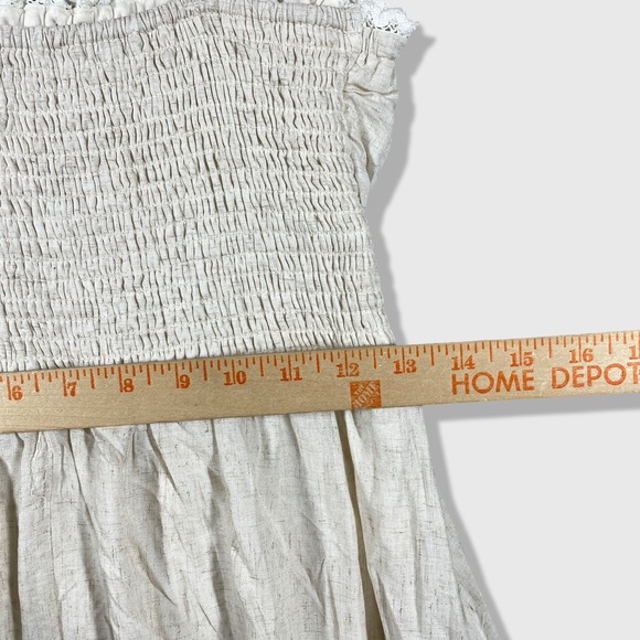 Very J Midi Dress Women Medium Beige Cottagecore Boho Smocked Tiered Lace Trim - Picture 6 of 8